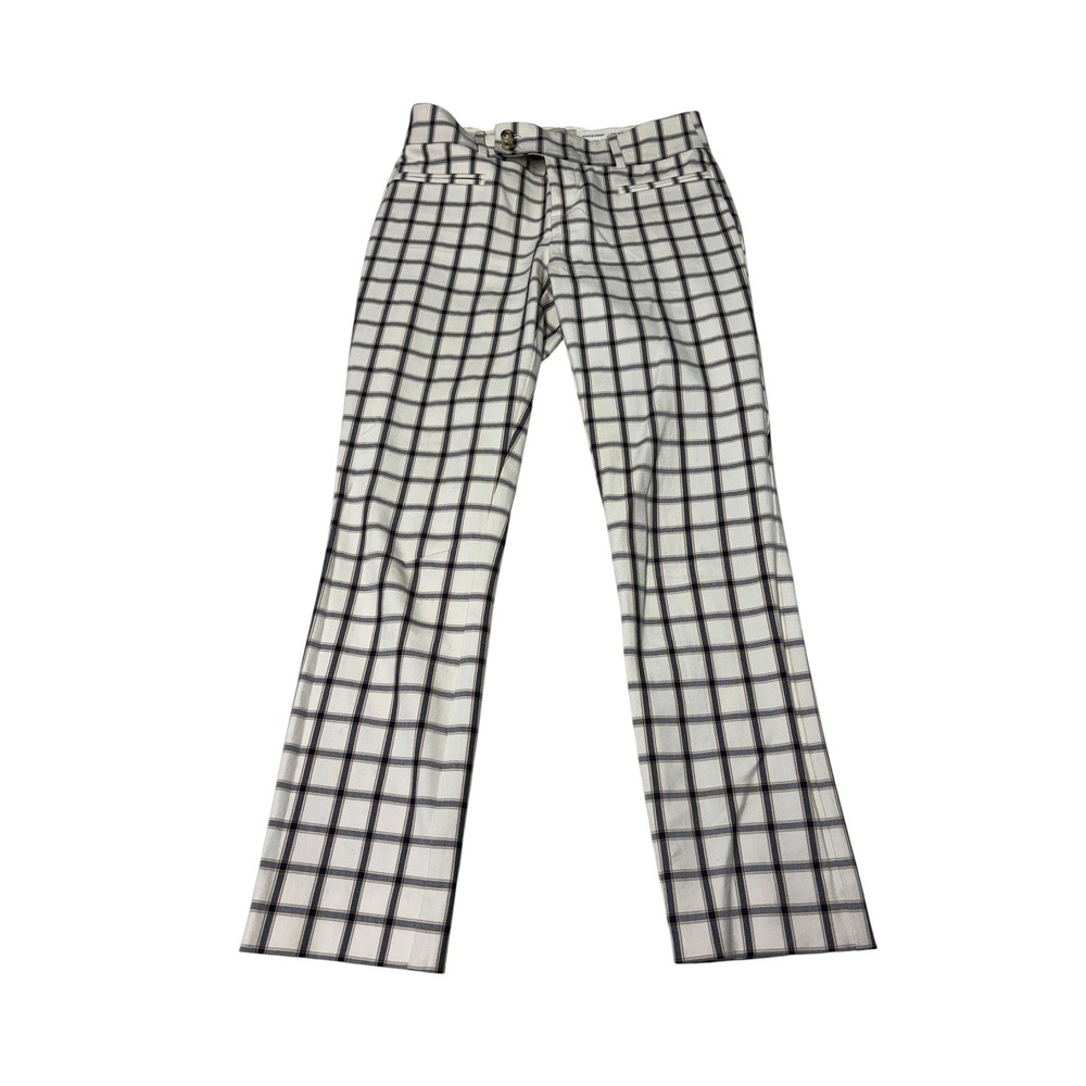 Anthropologie The Essential Slim Plaid Pants Cream Navy Tan Size 0 W28 L26 Slim